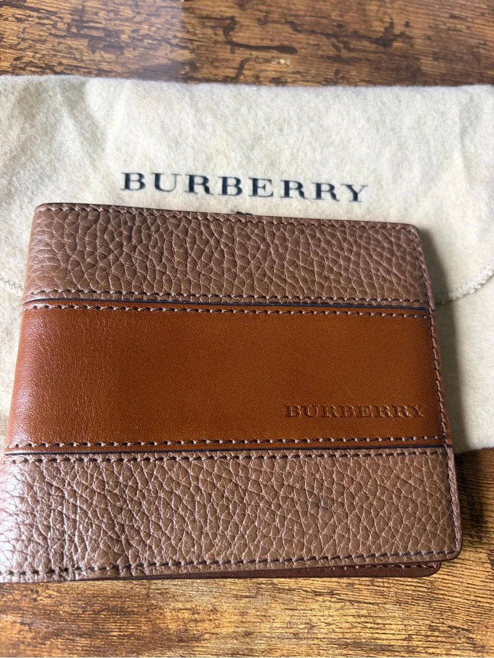 Burberry Men’s Two-Tone Brown Leather Card Holder Wallet